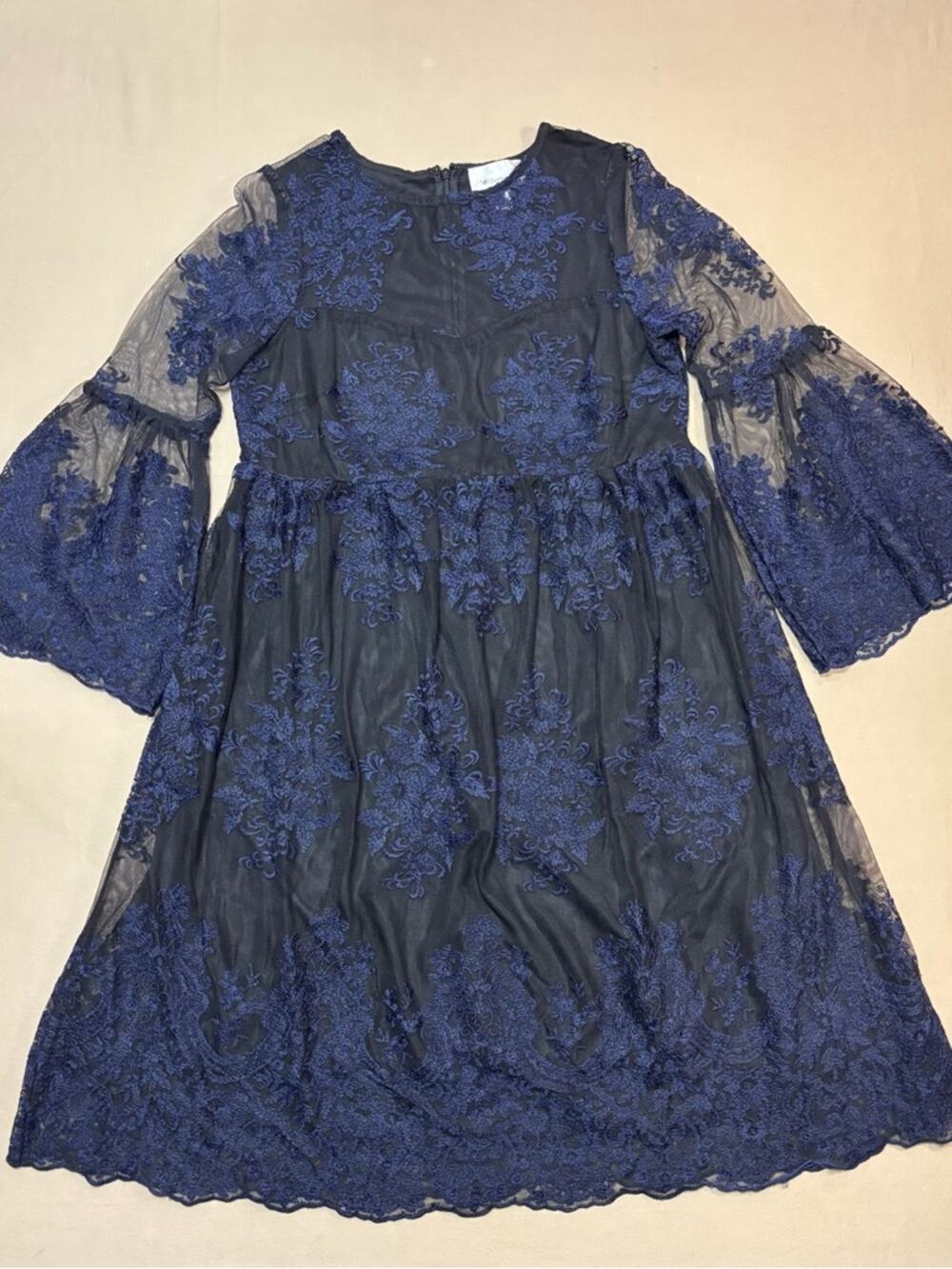 Motherhood Black and Blue Lace Overlay Women's Maternity Dress Size Medium